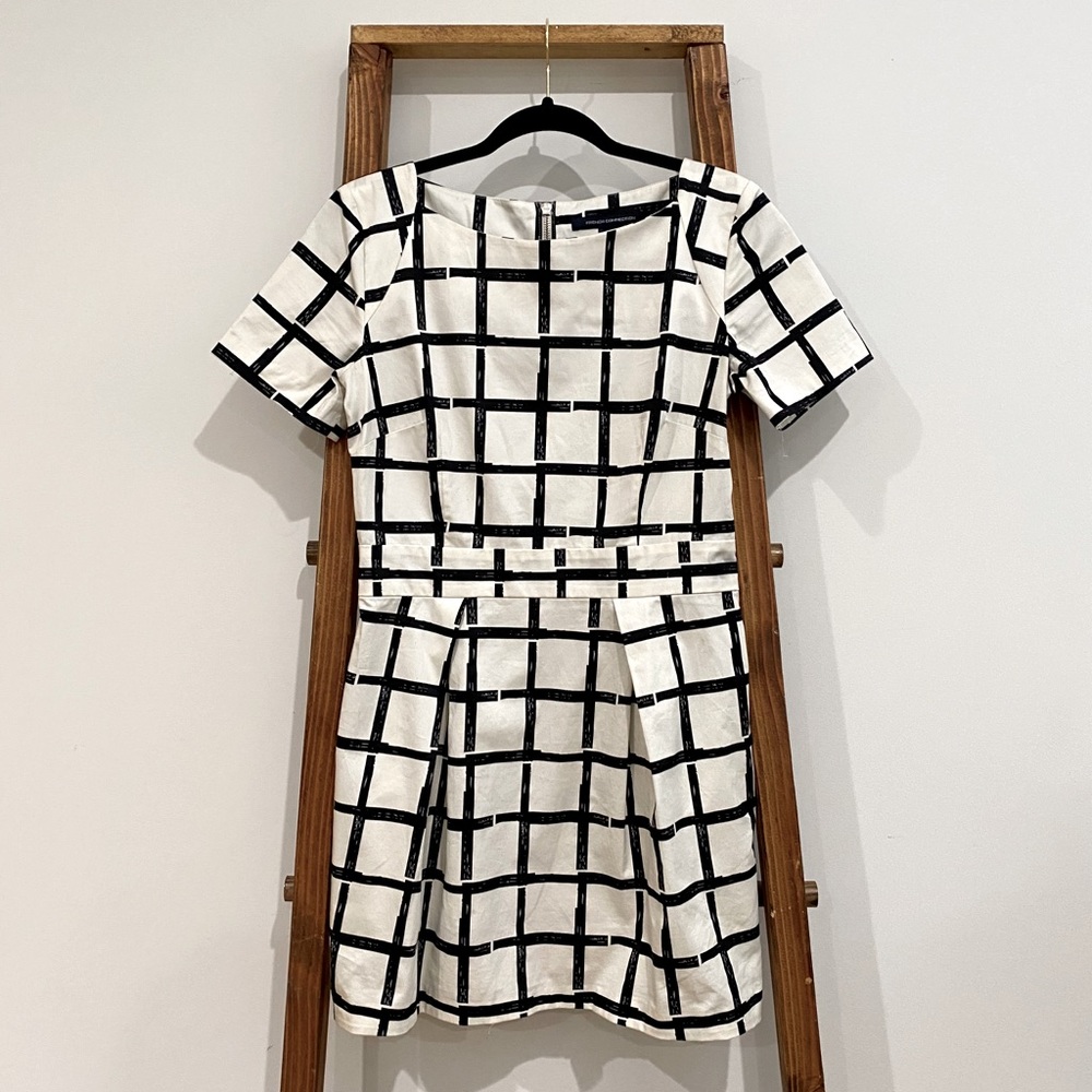 French Connection White and Black Check Dress